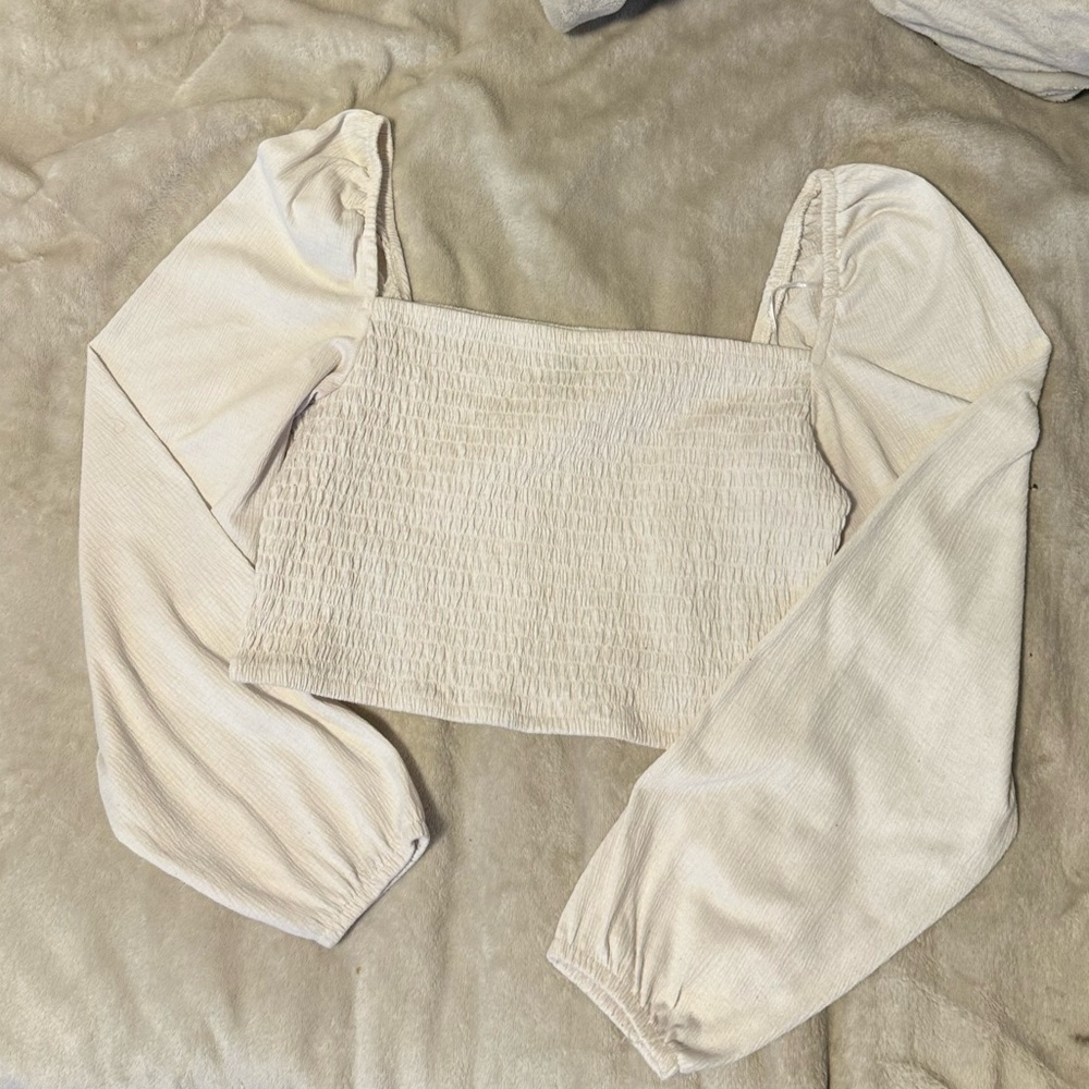 Cream long off the shoulder cropped top
